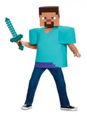 Steve Mojang Minecraft Player Video Game Fancy Dress Up Boys Costume