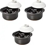 Set of 3, Chrysanthemum Pollen Rice Pot (2 Cooking), 8.5 x 7.7 x 5.8 inches (21.5 x 19.5 x 14.7 cm) | Rice Pot, Banko-yaki Open Fire, Setomonohonpo