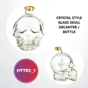 2 GLASS SKULL BOTTLE MEDIUM 380ML JAR CORK TOP CRYSTAL STYLE SKULL HALLOWEEN