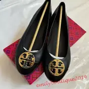NIB Tory Burch Chelsea Cap Toe Ballet Flat Perfect Navy Black Toe Leather Size 8