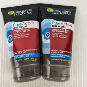 2x Garnier SkinActive Pure Active Anti-Blackhead Charcoal Exfoliating Gel 150mL