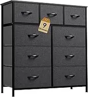 DWVO 9 Drawers Dresser for Bedroom, Fabric Storage Tower for Living Room, Entryway - Sturdy Steel Frame, Wooden Top & Easy Pull Fabric Bins