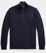 NWT Men Polo Ralph Lauren Mesh Knit Cotton Quarter Zip Sweater Navy Heather XLB