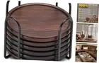 Wood Coasters with Metal Holder, Set of 6 6 Pieces Coasters With Metal Holder