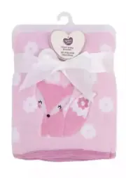 Parents Choice Appliqued Fox Baby Blanket Pink Soft Plush Lightweight Girls New