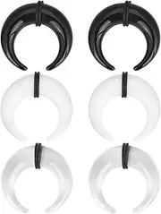 [YOFANST] 3 Pairs Acrylic Crescent Tapers Set Black Clear White Septum Pincher Gauges 14G-5/8 Inch