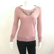 NWT SCHUMACHER Dusky Rose Pink Sweater Embellished Attached Necklace S Small