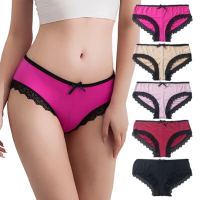 Sexy Womens Cotton Bikinis Briefs Underwear Lace Trim Hipster Panty Lingeries US