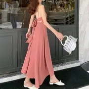 Spaghetti Strap Plain Bow Back Midi A-Line Dress Pink - XL