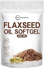 Maximum Strength Flaxseed Oil Suplement, 1400mg, 300 Liquid Softgels, Rich in Omega 3, 6, 9, Fatty Acids, DHA and Alpha Linolenic Acid (ALA), No GMOs and Vegan Friendly