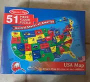 Melissa And Doug 51 Piece Floor Puzzle—USA Map New, Sealed