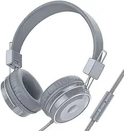 Baseman On Ear Headphones with Mic, Wired Lightweight Portable Folding Headsets Stereo Heavy Bass Earphones with 1.5M Tangle Free Cord and Microphone for Cellphones Laptop Tablet Mp4 Mp3 PC Grey