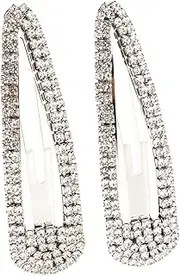 [VALICLUD] 2pcs Silver Rhinestone Snap Side Clamp Hair Clip for Women Matte Hair Clips Gems