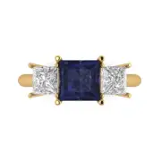3 ct Princess 3 Stone Blue Sapphire Promise Engagement Ring 14k Yellow Gold