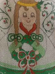 VTG Needlepoint Hand Painted Canvas Christmas Girl Angel New ￼
