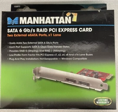 Manhattan 150972 SATA 6 Gb/s RAID PCI Express Card 2 Ext. eSATA Ports, x1 Lane