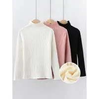 在飛比找ETMall東森購物網優惠-保暖加絨半高領白色中大童毛衣