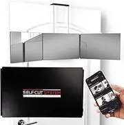 SELF-Cut System Travel Version - Three Way Mirror for Self Hair Cutting with Height Adjustable Telescoping Hooks and Free Educational Mobile App