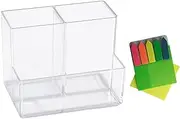 Pen Holder, Acrylic Desk Supplies Organizer Holder, 3 Compartments Clear Acrylic Pen Holder for Desk, Pen Pencil Cup Phone Remote Control Stationery Storage Box for Home, School and Office