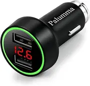 Palumma 24W/4.8A Dual USB Car Charger, 12V to USB Outlet with Cigarette Lighter Voltage Meter LED/LCD Display Battery Low Voltage Warning (Black)