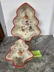 2 Temptations Tara Winter Whimsy Tree Shape Nesting Bowls 1QT 3Qt Gingerbread