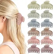 12 Packs Double Row Teeth Hair Clips, 2.5" Medium Clips for Thick Hair, Small Matte Clips for Thin Hair, Non-Slip Strong Claws for Women & Girls, Hair Accessories Gifts, 6 Colors
