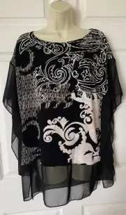 NWT Travelers By Chico's Women's Paisley Print Chiffon Border Blouse Top Sz 1/S