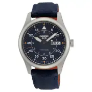Seiko Men's 5 Sports Military Blue Dial Orange Accents Automatic Watch SRPH31