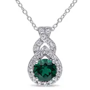 6.5mm Lab-Created Emerald and White Sapphire Teardrop Frame Pendant in Sterling Silver