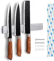 8 Inch Magnetic Knife Holder for Wall No Drill - Upgraded Stainless Steel Mag...