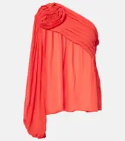 [Farm Rio] Farm Rio Floral-appliqué one-shoulder top AU 12 red