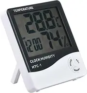 Digital LCD Thermometer - Humidity Meter with Clock | Room Thermohygrometer Thermometer | Portable Indoor Clock | 0.5F Humidity Monitor Thermohygrometer for Bed Room, Beauty Salon