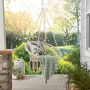 Lightweight Porch Hammock Chair Macrame Swing Bohemian Rope Lounge 265lb White