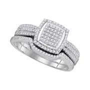 14k White Gold Round Diamond Square Bridal Wedding Ring Set 1/2 Cttw
