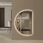 Half Right Cut Round Moon Wall LED Mirror 91 x 130 Frameless Backlit
