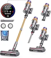 Cordless Vacuum Cleaner, 550W/45Kpa, Max 60 Mins Runtime, Wall-Mounted Charging, Self-Standing, Stick Vacuum Cleaner with Touch Screen, Upright Vacuum for Home, 2025 Latest Motor, SunSare X7A
