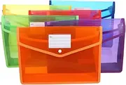 Homoyoyo 6pcs Plastic Envelopes with Snap Closure Clear Document Folders for Organizing Papers Tear Resistant Includes Label Pocket for Home Office School Use
