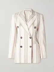 [Max Mara] Max Mara - Alloro Double-breasted Striped Cotton And Linen-blend Blazer - White - UK 18 UK 18 White