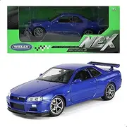 Risopen Compatible for Nissan Skyline GT-R（R34 Race Car Model 1:24 Alloy Metal Diecast Blue Drift Cassic Sport Vintage Car Model Carro Collection for Adult