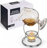 Gift Set Brandy Warmer Cognac Warmer with 400 ml Swivel Stainless Steel Stand and Glass Tea Light Holder Silver