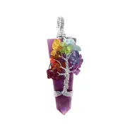 Wire Wrap Pendant Amethyst Crystal Pendant Tree Life 7 Chakra Gemstone Necklace