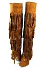 Tan Catwalk Sexy 4 Layer Fringe Skirt Stiletto Over the Knee Thigh High Boots
