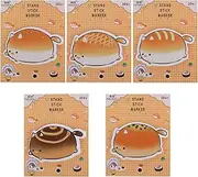 TIESOME Cute Sticky Notes, 5 Pack Cartoon Sticky Notes Cat Bread Shape Markers Flags Self-Stick Memo Pads Students Home Office Roommates Gifts Tab Supplies 150 Sheets