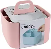 BLUE GINKGO Multipurpose Caddy Organizer - Stackable Plastic Caddy with Handle | Desk, Makeup, Dorm Caddy, Classroom Art Organizers (Made in Korea) - Pink