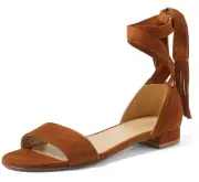 STUART WEITZMAN Womens Corbata Suede Ankle Wrap Sandals Boho Flats US 7 Amaretto