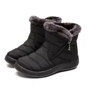 Women Fur Lined Snow Ankle Boots Ladies Winter Warm Waterproof Flat Shoes Size - Black