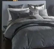 $577 Donna Karan Moonscape Textured Jacquard KING Duvet Cover Charcoal