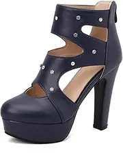 [Hykytyhk] Women's Closed Rounded Toe Gladiator Cut Out Rineston Stones Stiletto High Heel Sandals