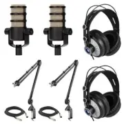Rode PodMic Dynamic Podcast Microphone (Pair) with Rode PSA1 Boom Arms, TH-02 Po