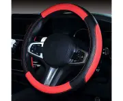 Leather Car Steering Wheel Cover (Black-Red),Universal Car Steering Wheel Cover 38cm, Sports Car Steering Wheel Cover Curved Soft Breathable Anti-Slip
